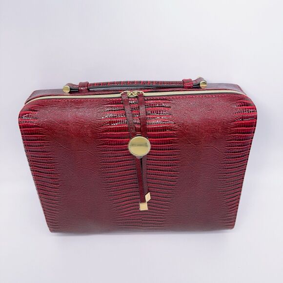 Estée Lauder Faux Croc Embossed Bordeaux Wine Red Large Makeup Cosmetic Case Bag - Picture 2 of 11